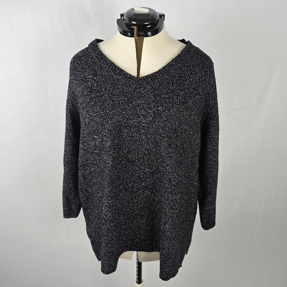 Karen Scott Sweater Women's 2X Black and Gray V-Neck Long Sleeve Knit Plus Size